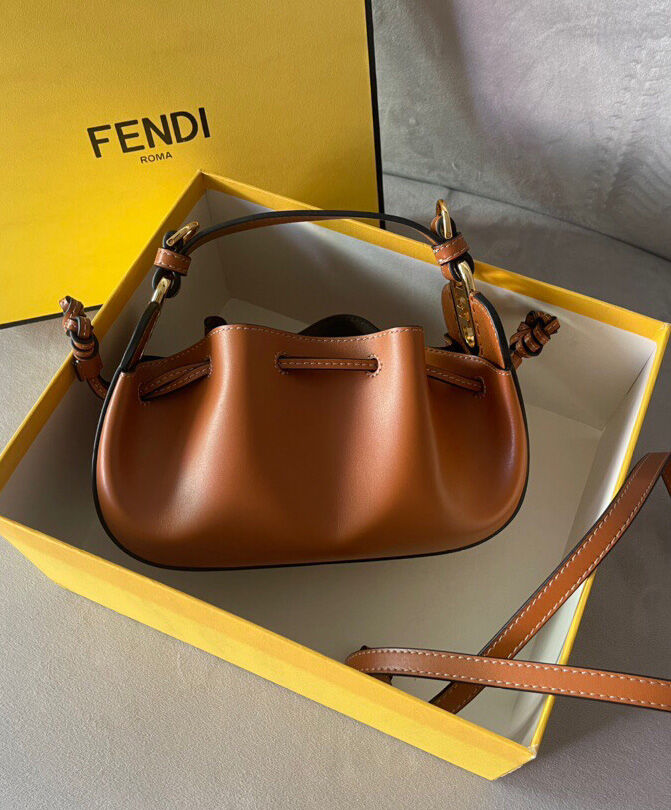 Fendi Pomodorino Leather Mini Bag 8BS059 Coffee